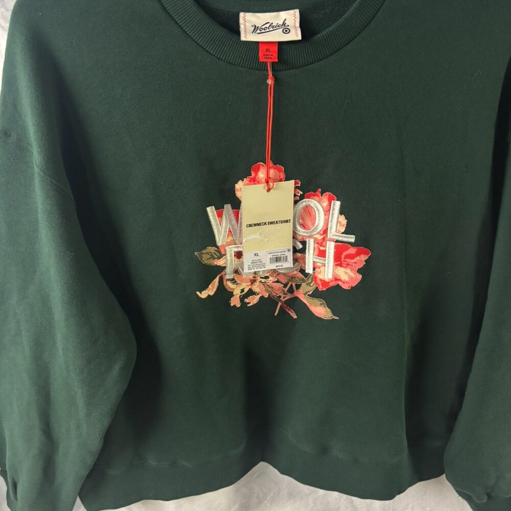 Woolrich Dark Green Sweatshirt with Pink Floral Design-XL